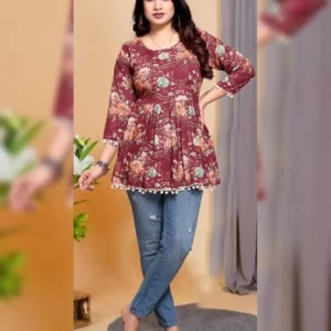Sapnaaz Collection Daily Wear Jaipuri Printed Cotton Rayon Tunic Tops