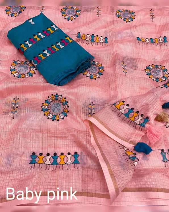 Exquisite Manipuri Kota Chex Saree with Zari Pattu Weaving Border - Image 2