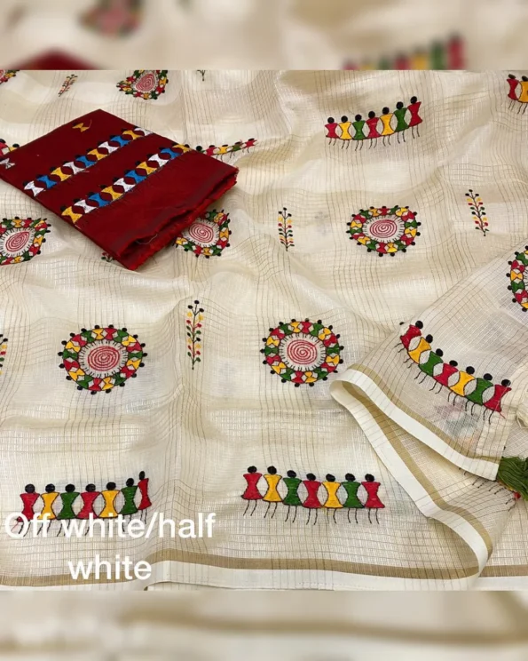 Exquisite Manipuri Kota Chex Saree with Zari Pattu Weaving Border - Image 9