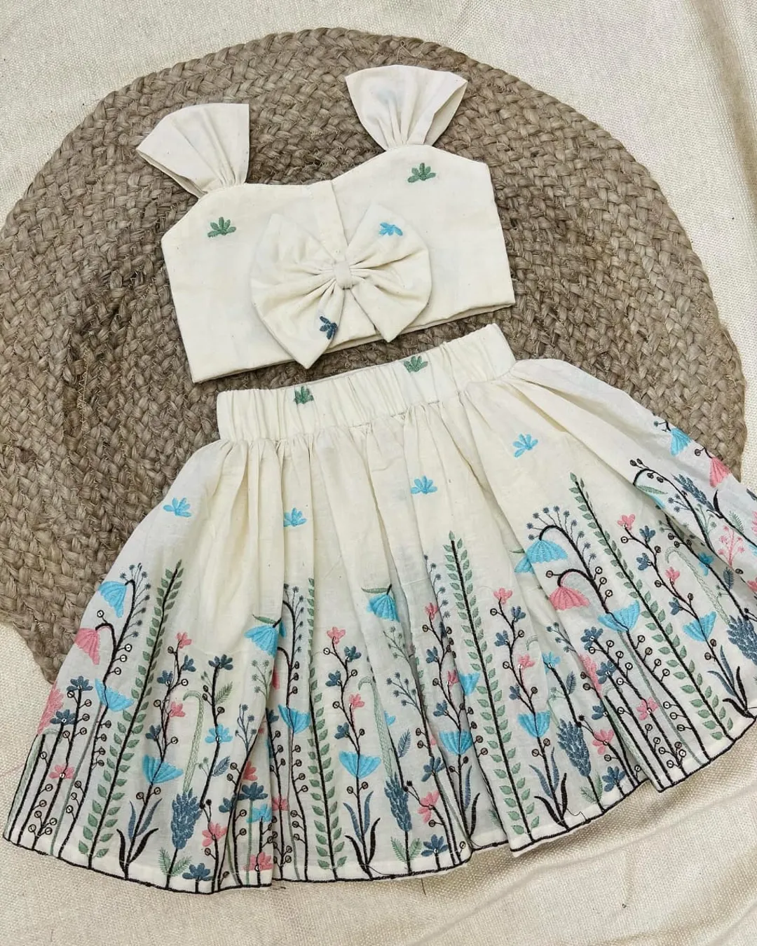 Off-White Cotton Skirt Top Set