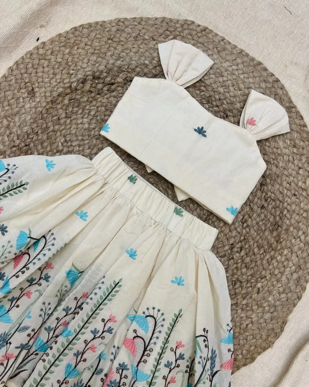 Off-White Cotton Skirt Top Set - Image 3