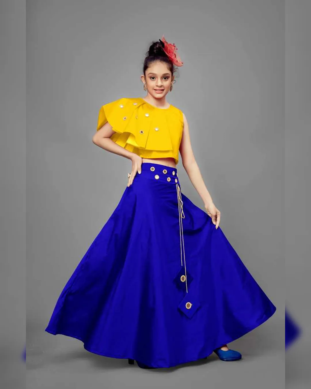 Sparkling Mirror Embellished Girls’ Lengha Choli - Image 6