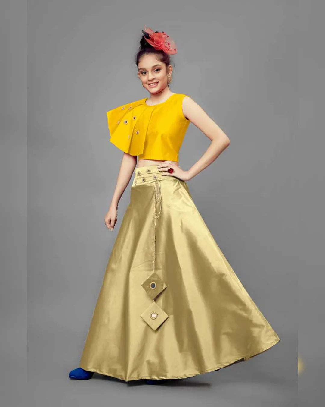 Sparkling Mirror Embellished Girls’ Lengha Choli - Image 10