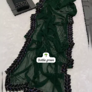 Enchanting Georgette Saree with Velvet Cut Paste Design Border & Colorful Siroski