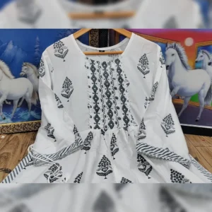 White Love Hand Block Print Long Kurta Pant Set
