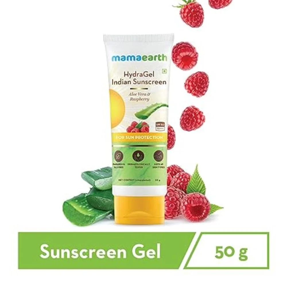 Mamaearth HydraGel Indian Sunscreen with Aloe Vera and Raspberry for Sun Protection - 50 g