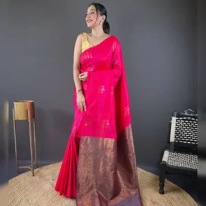 Elegant Pattu Base Saree with Copper Weaving Border & Motifs