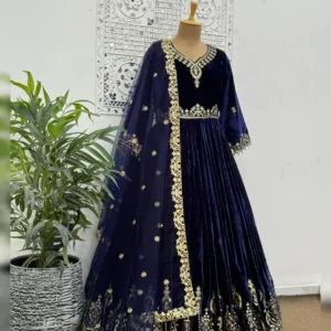 New Designer Winter Collection – Velvet Gown, Pant & Dupatta Set
