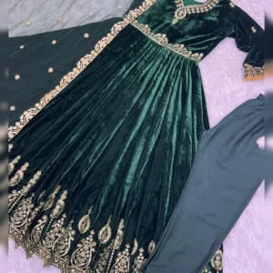 New Designer Winter Collection – Velvet Gown, Pant & Dupatta Set