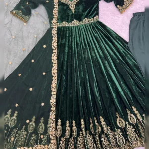 New Designer Winter Collection – Velvet Gown, Pant & Dupatta Set
