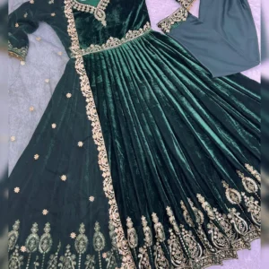New Designer Winter Collection – Velvet Gown, Pant & Dupatta Set