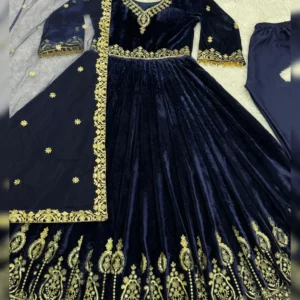 New Designer Winter Collection – Velvet Gown, Pant & Dupatta Set