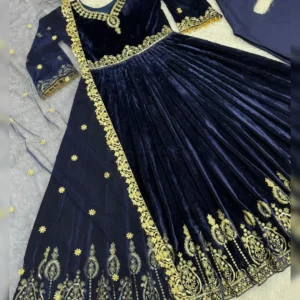 New Designer Winter Collection – Velvet Gown, Pant & Dupatta Set