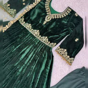 New Designer Winter Collection – Velvet Gown, Pant & Dupatta Set