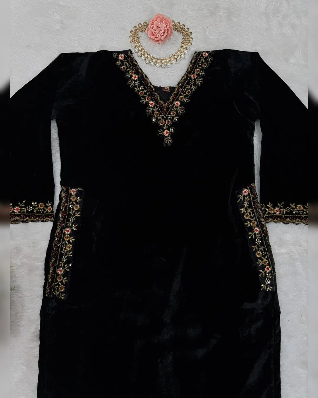 Winter Special Viscose Velvet Thread & Sequins Work Top and Pant Set - Image 2