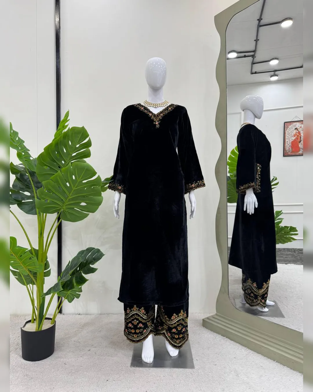 Winter Special Viscose Velvet Thread & Sequins Work Top and Pant Set - Image 11