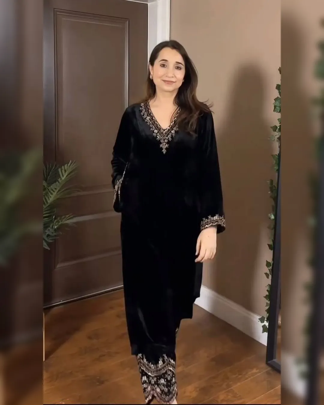 Winter Special Viscose Velvet Thread & Sequins Work Top and Pant Set