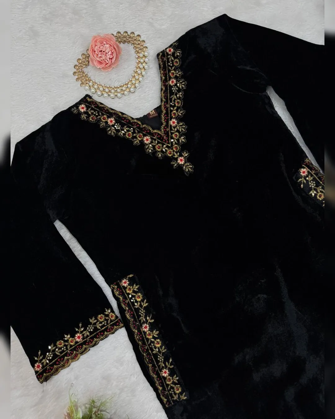 Winter Special Viscose Velvet Thread & Sequins Work Top and Pant Set - Image 5