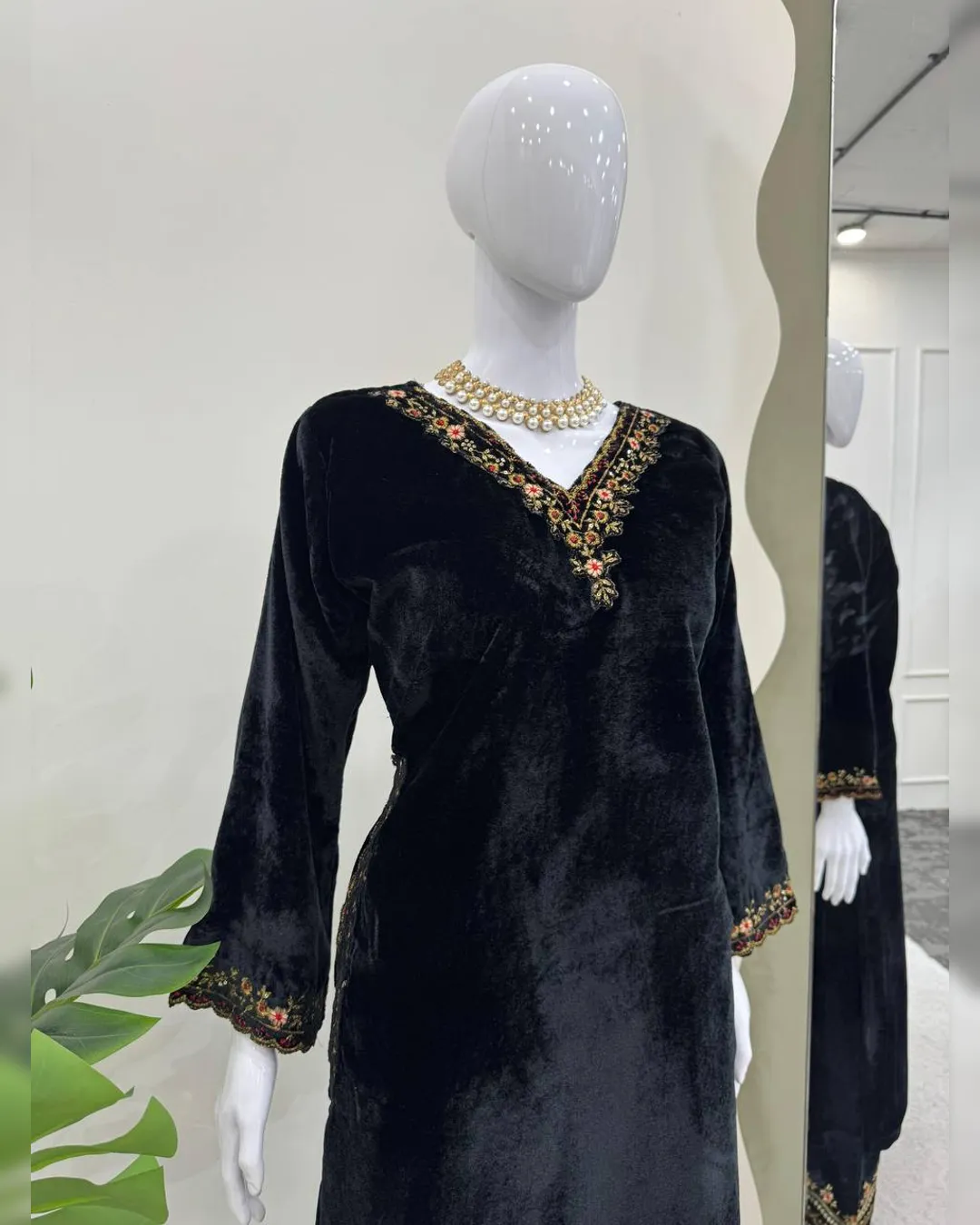 Winter Special Viscose Velvet Thread & Sequins Work Top and Pant Set - Image 8