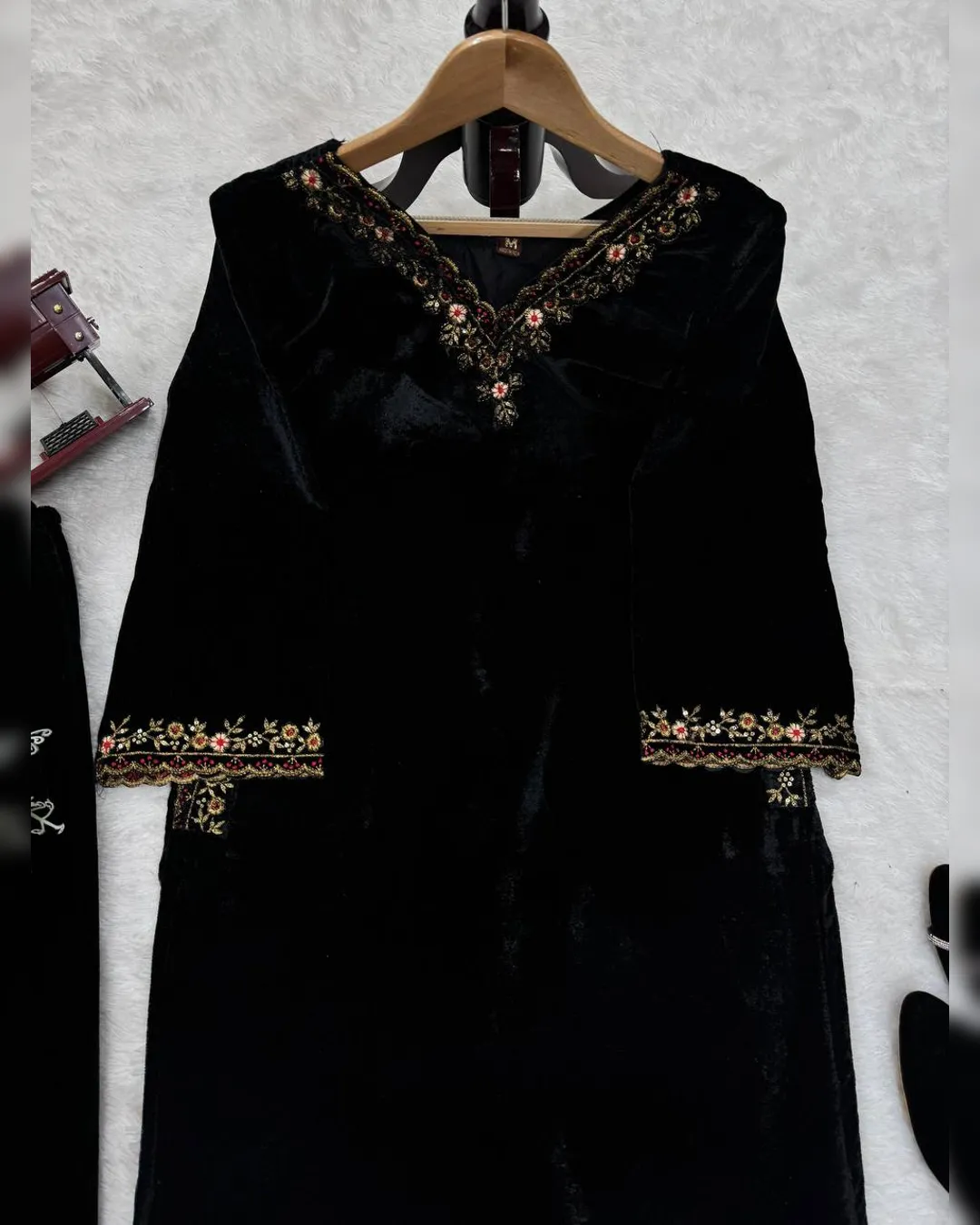 Winter Special Viscose Velvet Thread & Sequins Work Top and Pant Set - Image 9