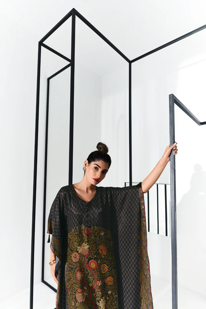Gaji Silk Printed Kaftan Top Paired with Cotton Bottom - Image 21