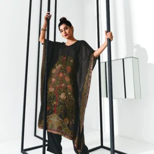 Gaji Silk Printed Kaftan Top Paired with Cotton Bottom