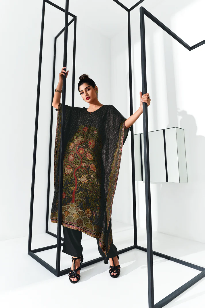 Gaji Silk Printed Kaftan Top Paired with Cotton Bottom - Image 18