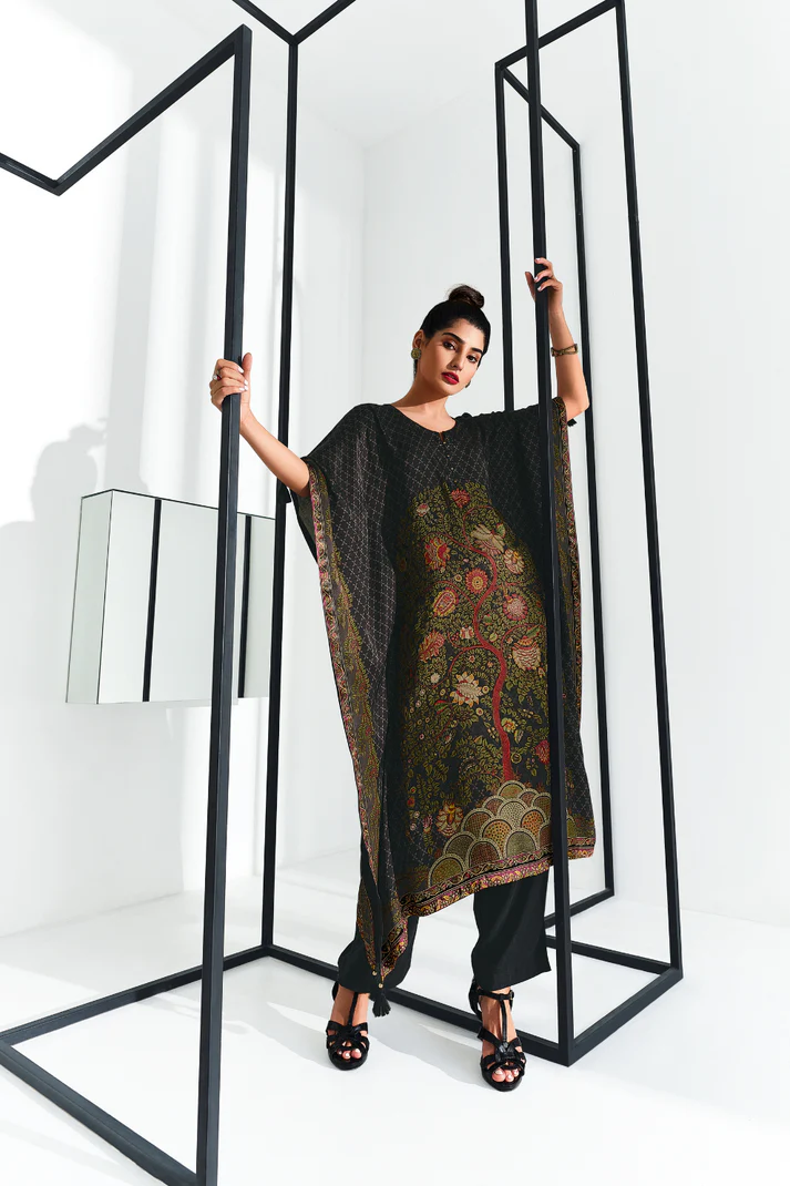 Gaji Silk Printed Kaftan Top Paired with Cotton Bottom - Image 19