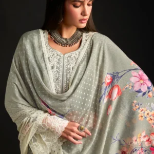 Chic Muslin Salwar Suit with Prints & Embroidered Organza Sleeves