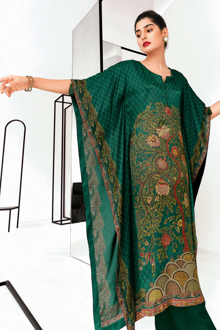 Gaji Silk Printed Kaftan Top Paired with Cotton Bottom - Image 2