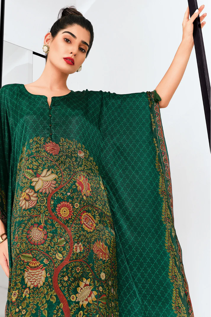 Gaji Silk Printed Kaftan Top Paired with Cotton Bottom - Image 12