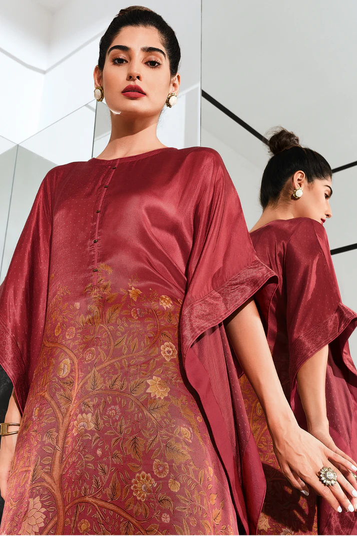 Gaji Silk Printed Kaftan Top Paired with Cotton Bottom - Image 15