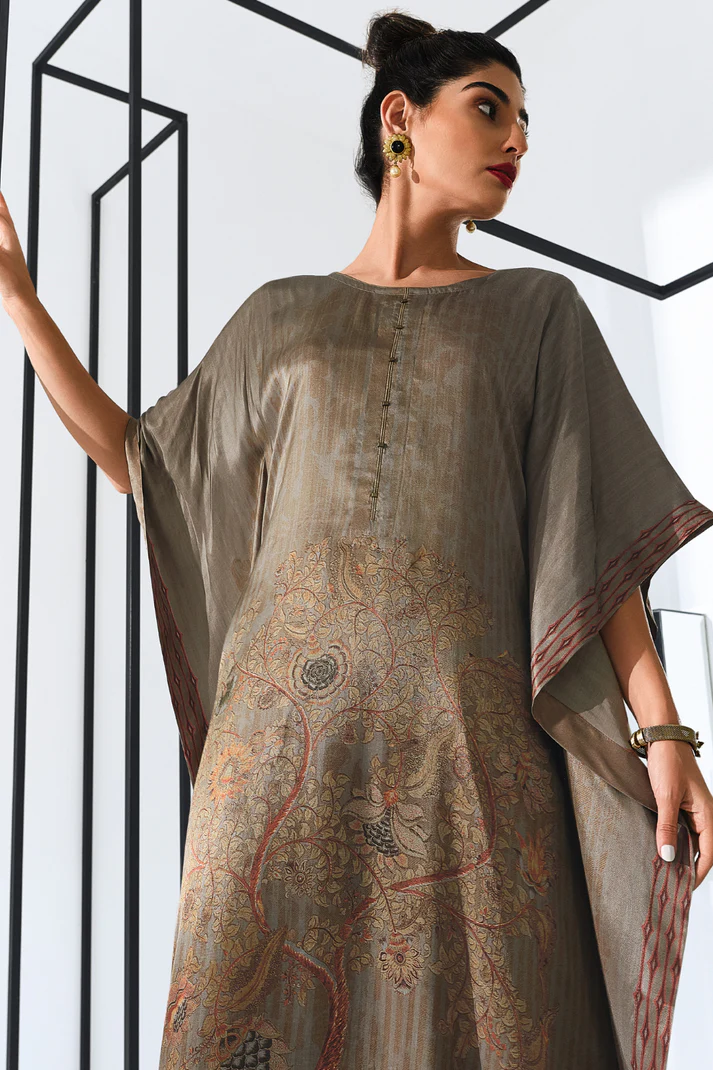 Gaji Silk Printed Kaftan Top Paired with Cotton Bottom - Image 6