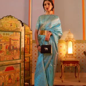 Elegant Kanjivaram Satin Silk Saree with Zari Shine Weaving