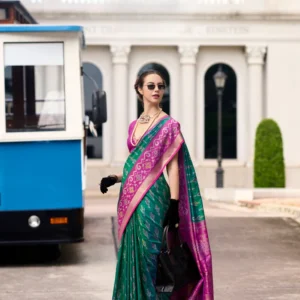 Soft Silk Saree with Ikkat Border and Classic Elegance