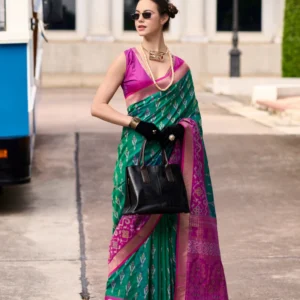 Soft Silk Saree with Ikkat Border and Classic Elegance