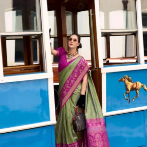 Soft Silk Saree with Ikkat Border and Classic Elegance