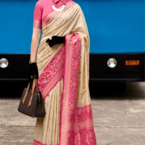 Soft Silk Saree with Ikkat Border and Classic Elegance