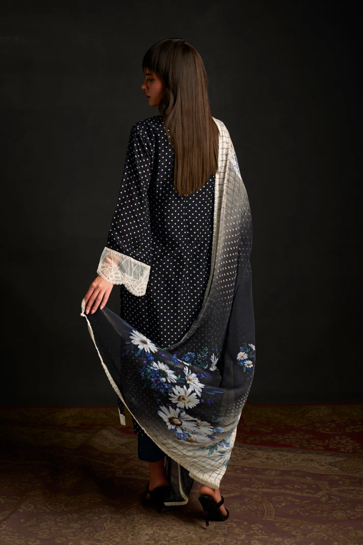 Chic Muslin Salwar Suit with Prints & Embroidered Organza Sleeves - Image 8