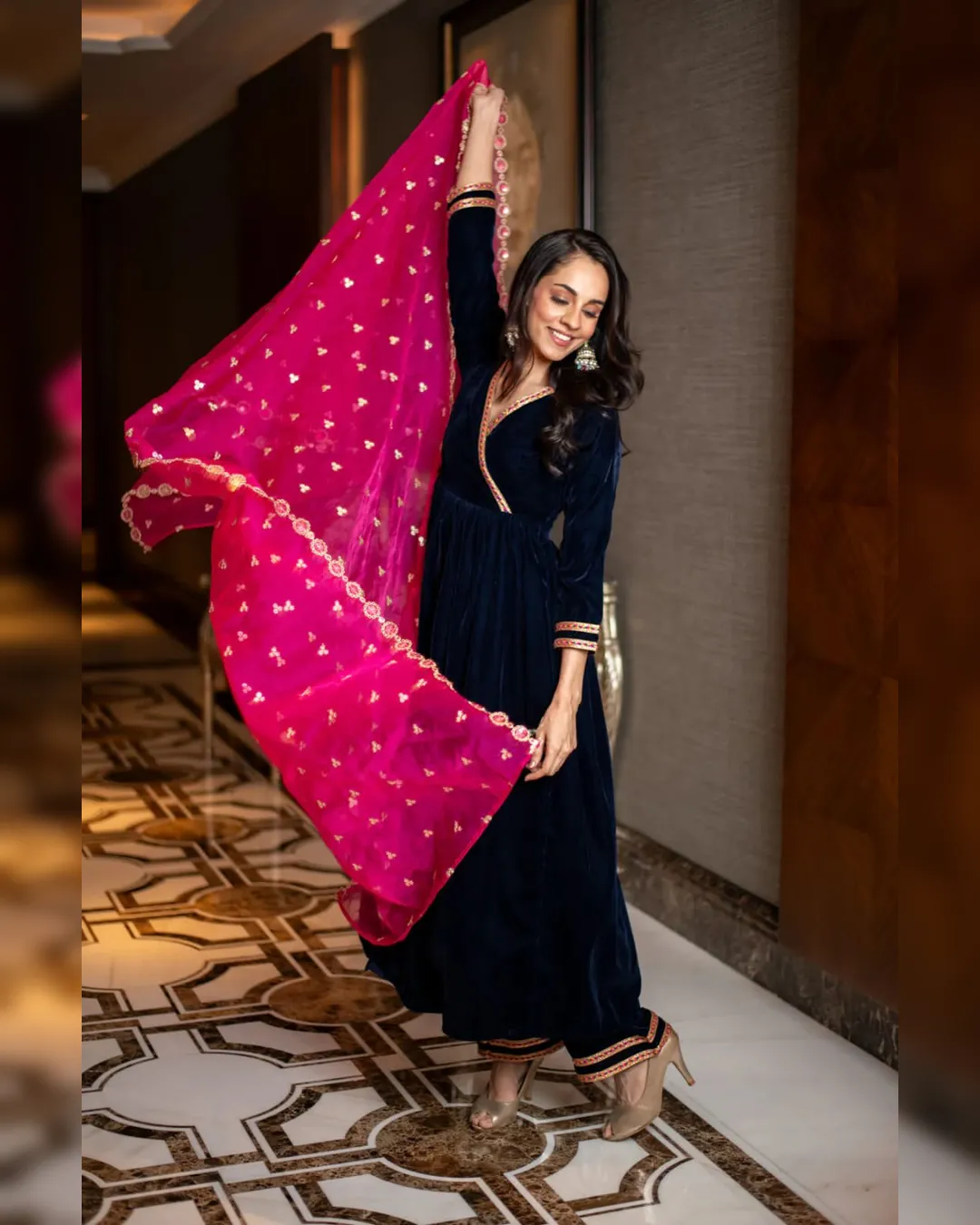 Regal Velvet Top-Pant Dupatta Set – Ready to Wear - Image 5