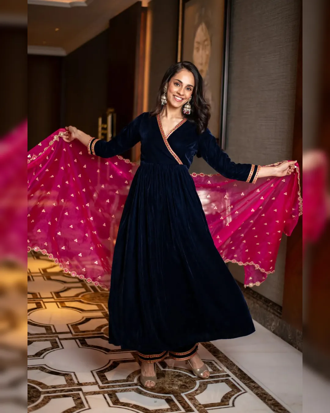 Regal Velvet Top-Pant Dupatta Set – Ready to Wear - Image 6