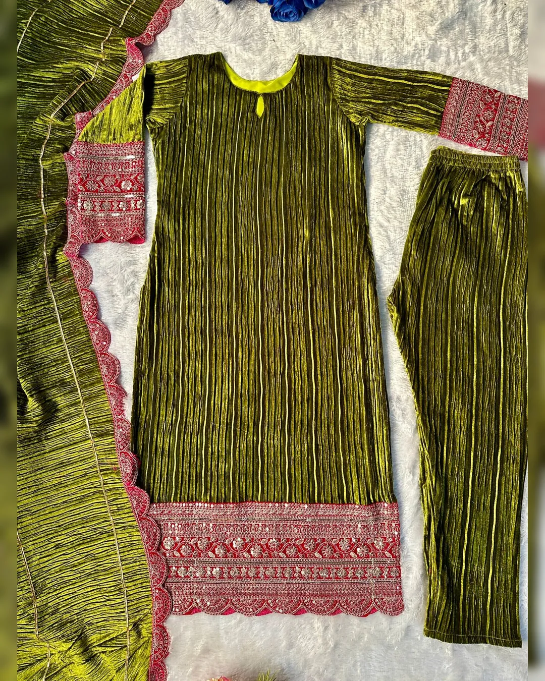 Designer Party Wear Embroidered Top, Pant, and Dupatta Set - Image 6