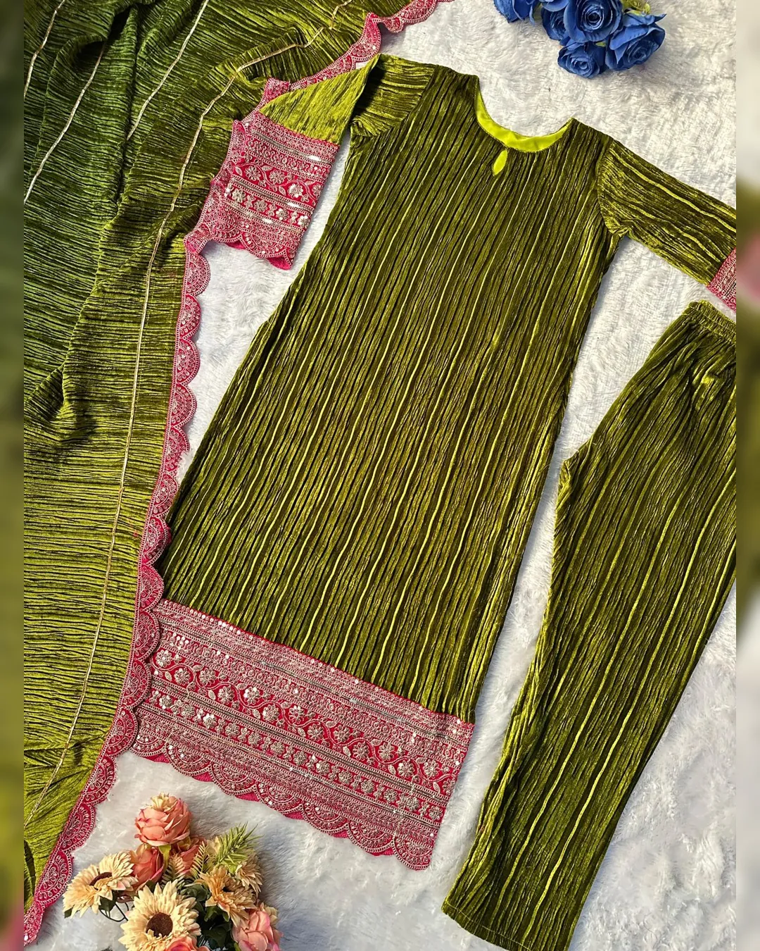 Designer Party Wear Embroidered Top, Pant, and Dupatta Set - Image 8