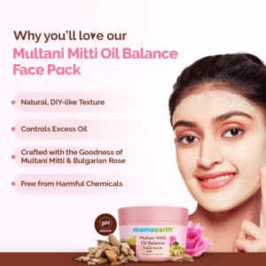 Mamaearth Multani Mitti Oil Balance Face Pack with Multani Mitti & Bulgarian Rose for Normal to Oily Skin - 200 g