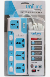 White/Blue Unilife Extension Socket | Multiplug 2500W