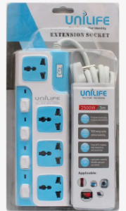 White/Blue Unilife Extension Socket | Multiplug 2500W