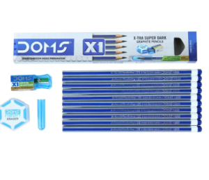 Doms Pencils 1 Packet Set Of 10 Pcs(1 Eraser+1 Sharpener And 1 Pcs Pencil Cap Free)