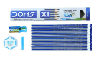 Doms Pencils 1 Packet Set Of 10 Pcs(1 Eraser+1 Sharpener And 1 Pcs Pencil Cap Free)