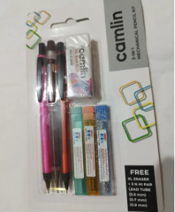 3 In One Camlin Mechanical pencil 0.5/0.7/0.9 Mm Lid Support With Lid & Eraser | Camlin 3 In 1 Mechanical Pencil Kit