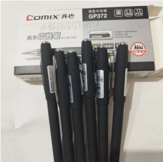 Comix Gel Pen Black Body Black In 6 Pcs Set | Comix GP372 Smooth Flow Rubber Grip Black Gel Ink Pen - 6 Pieces